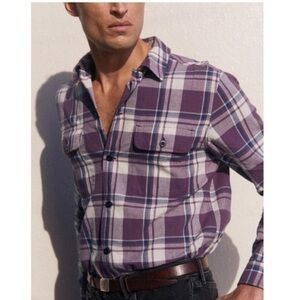AYR The Captain Shirt Madras Purple Rain Button up Front Pockets Plaid NWOT